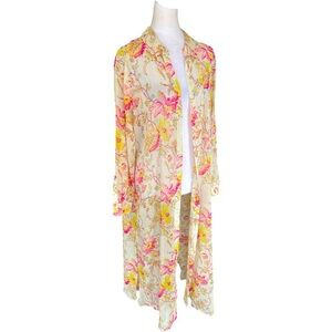 C Wonder Floral Print Sheer Button Front Blouse Dress Swim Cover Size 16p